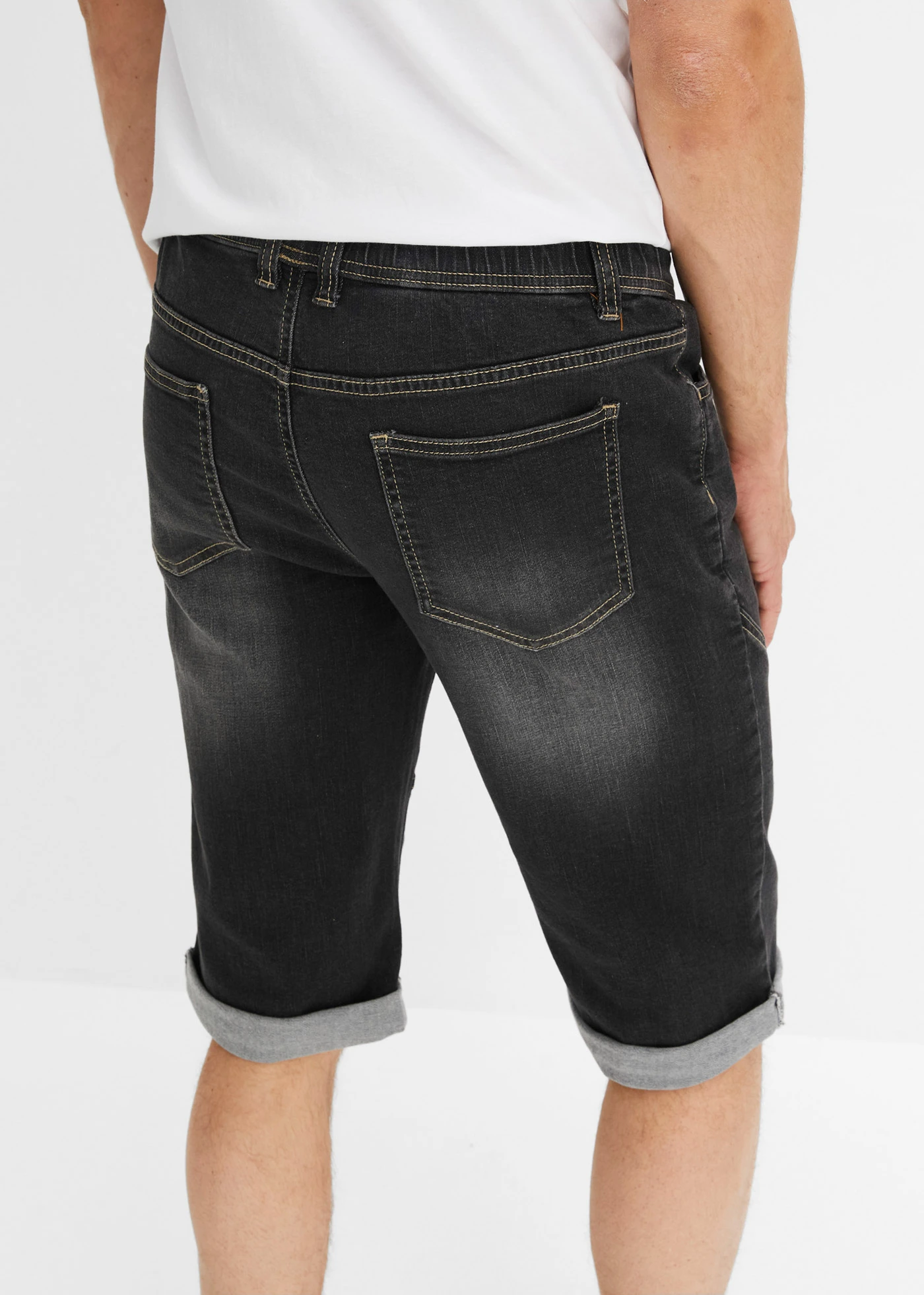 Stretch jeans bermuda met borduursel, regular fit • grijs denim • bonprix online shop