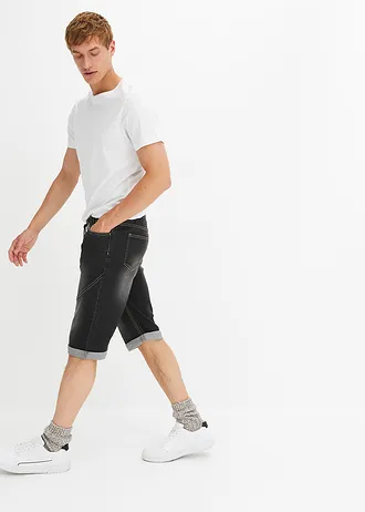 Stretch jeans bermuda met borduursel, regular fit • grijs denim • bonprix online shop