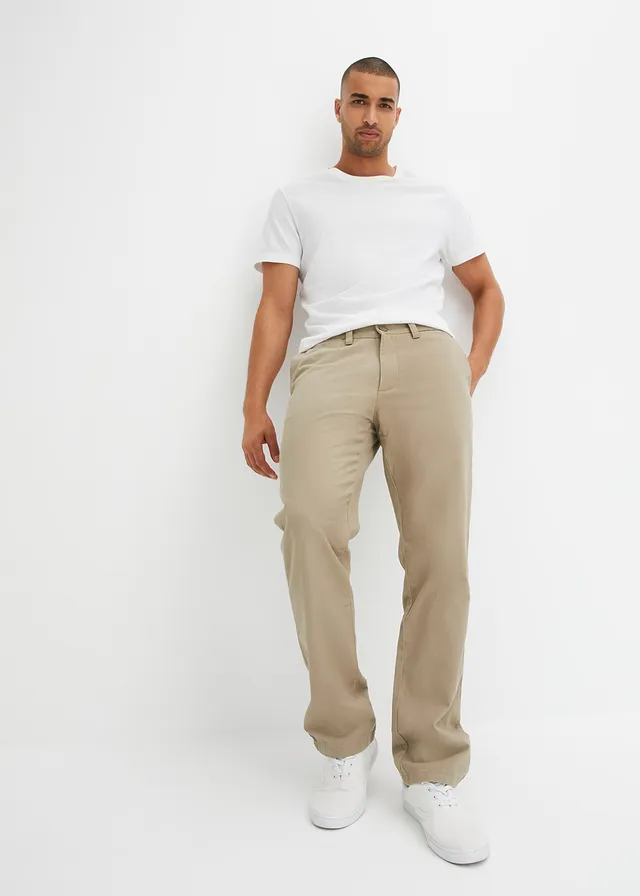 Regular fit chino van puur katoen, straight, Kleur: new kaki