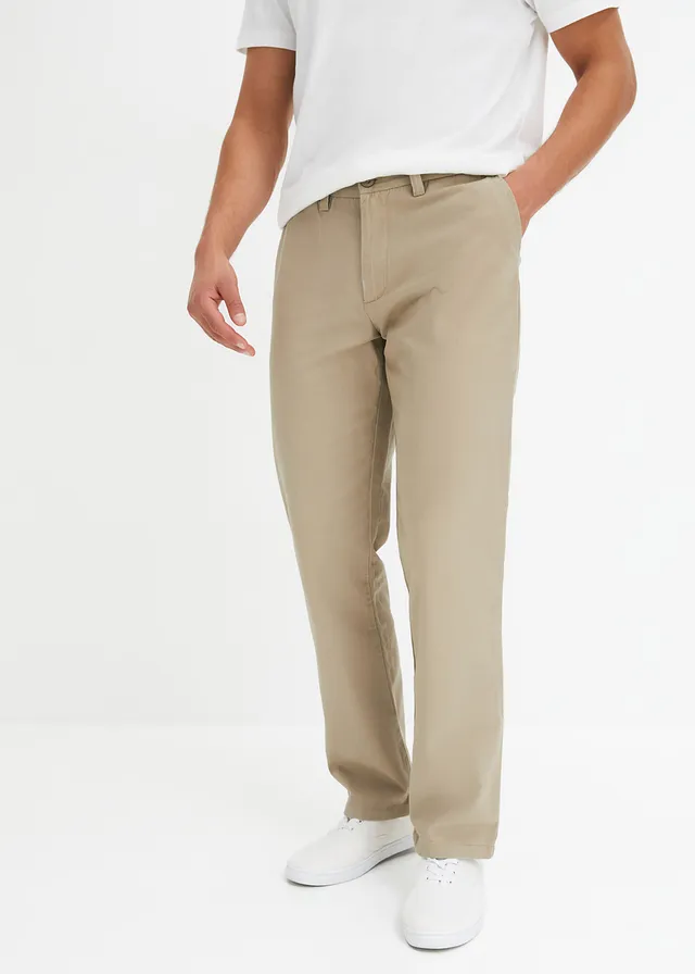 Regular fit chino van puur katoen, straight, Kleur: new kaki