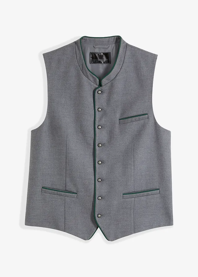 Tiroler gilet in wollen look • grijs gemêleerd-donkergroen • bonprix online shop