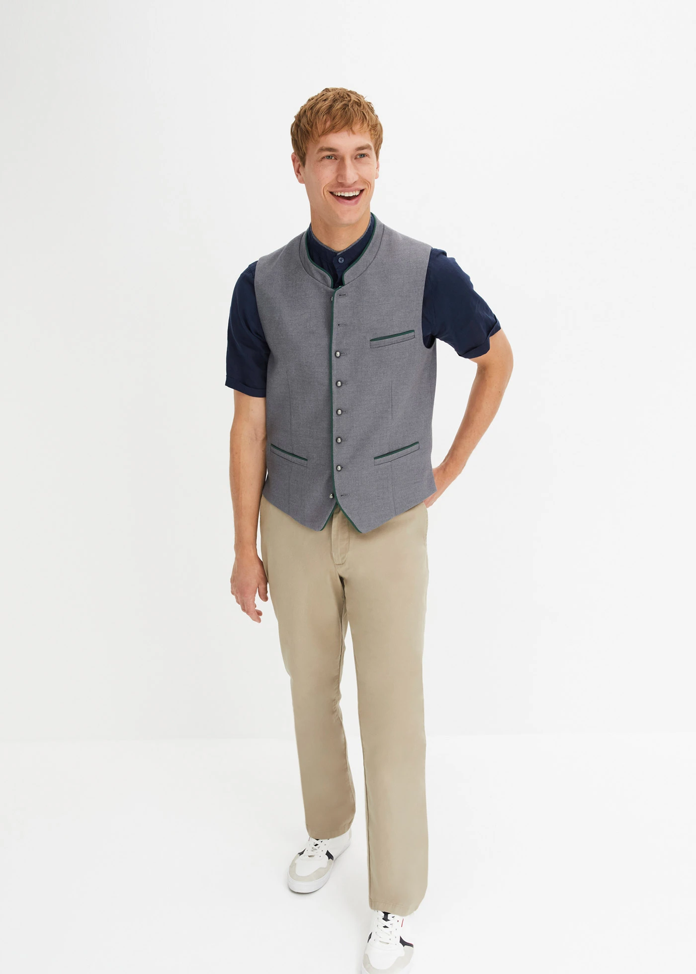 Tiroler gilet in wollen look • grijs gemêleerd-donkergroen • bonprix online shop