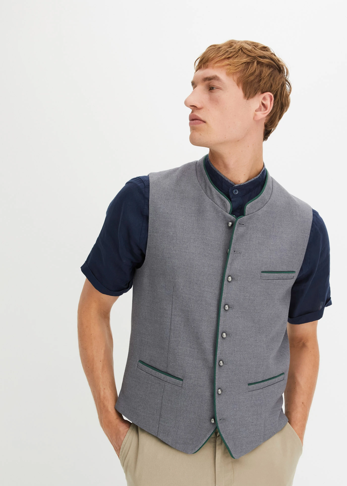 Tiroler gilet in wollen look • grijs gemêleerd-donkergroen • bonprix online shop