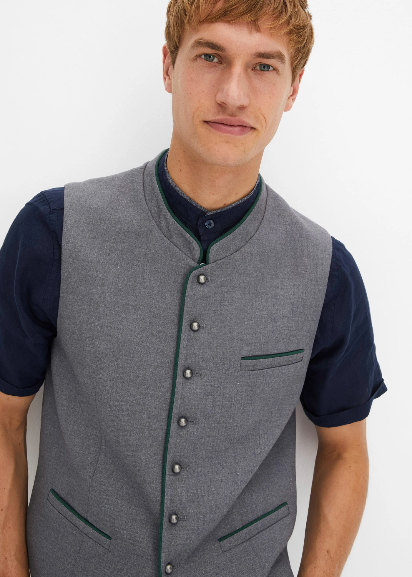 Tiroler gilet in wollen look • grijs gemêleerd-donkergroen • bonprix online shop