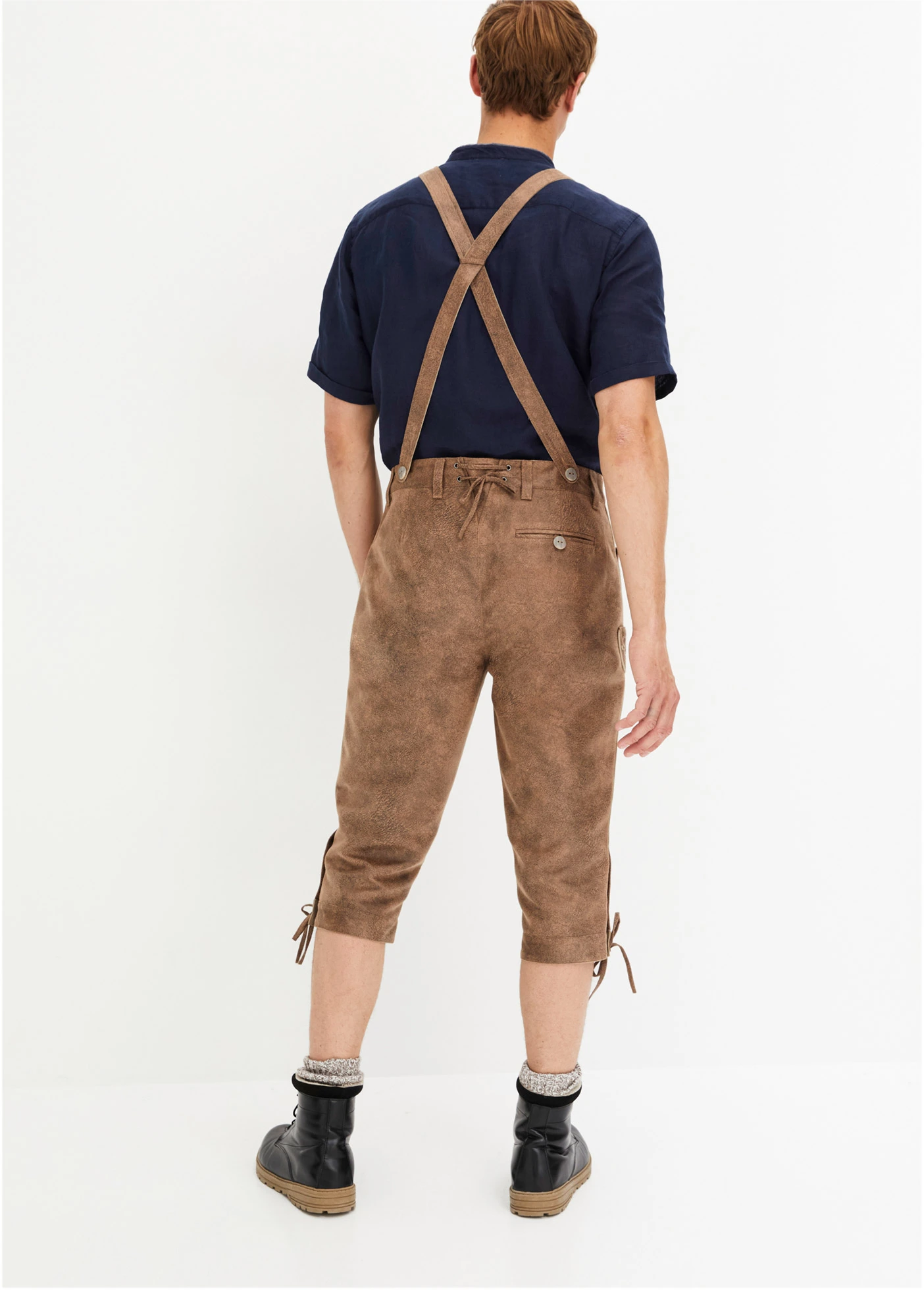 Krojové kalhoty s vázáním pod koleny, z umělé kůže • hnědá • bonprix obchod