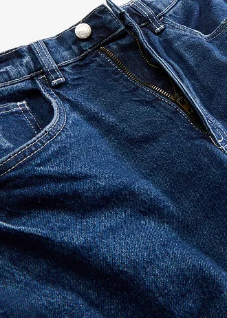 Blugi mom cu talie înaltă, low stretch, cropped • bleumarin denim uzat • magazin bonprix