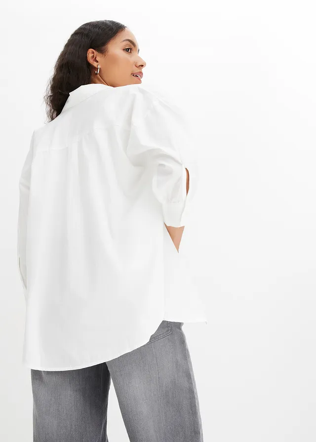 Oversized blouse van katoen met 3/4 mouwen • wit • product-page.page-title-suffix