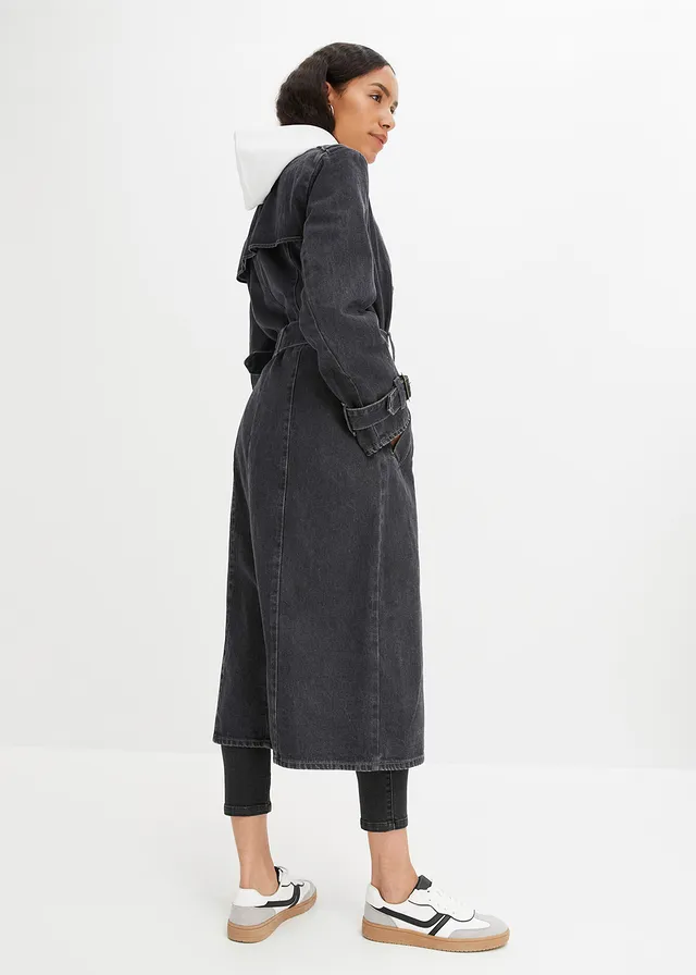 Denim trenchcoat, Kleur: grijs denim