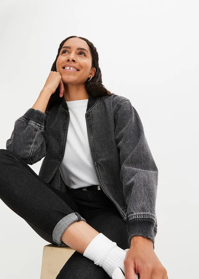 Denim bomber • donkergrijs denim used • product-page.page-title-suffix