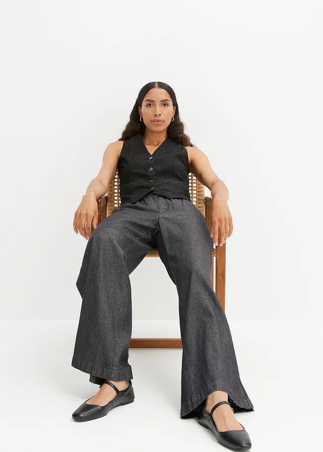 Jean large taille haute, Couleur: noir denim