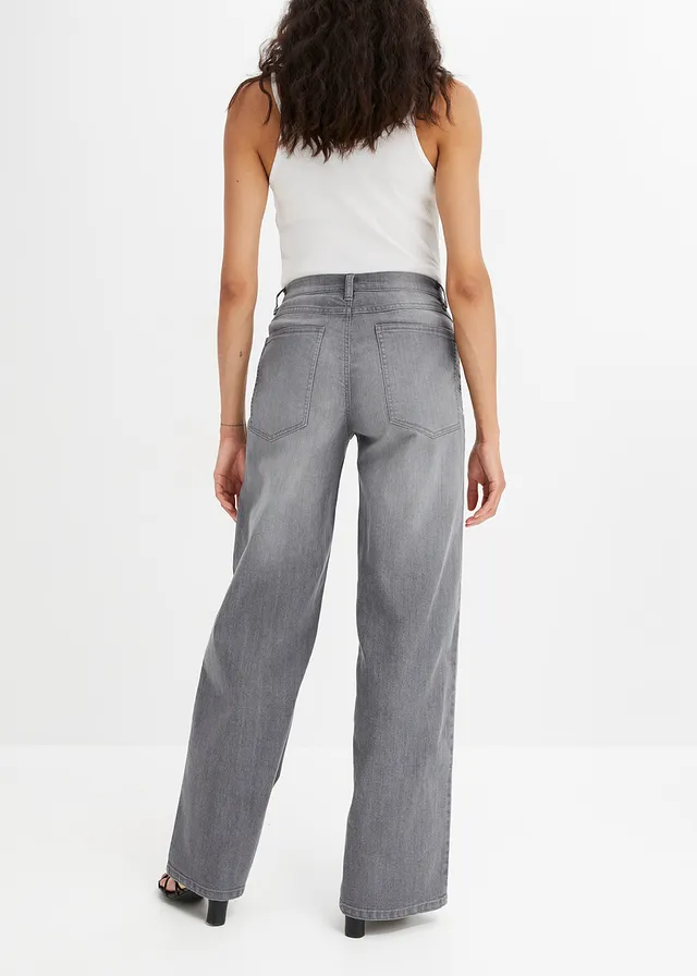 Jean large taille haute, Couleur: gris denim