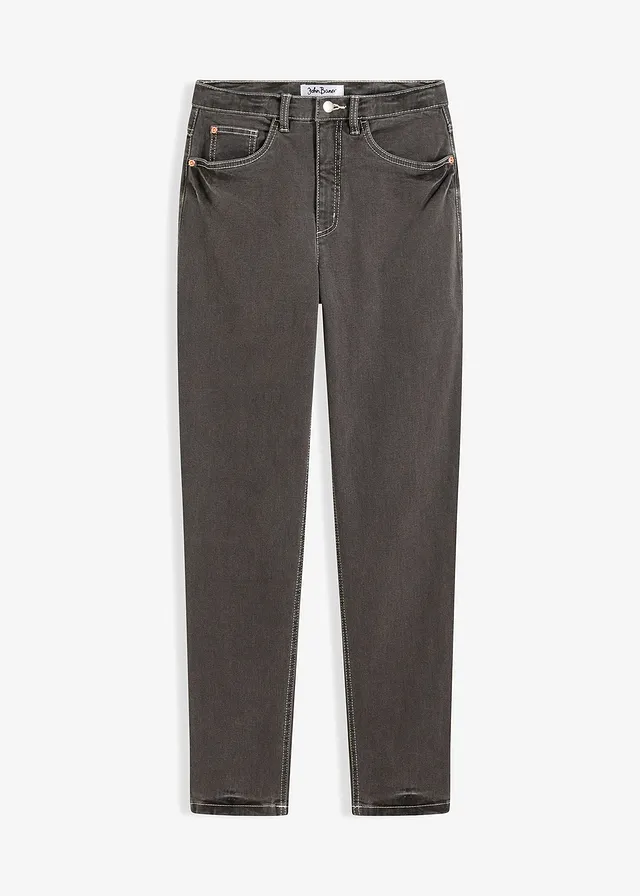 Jean mom taille haute, extensible, Couleur: gris foncé denim used