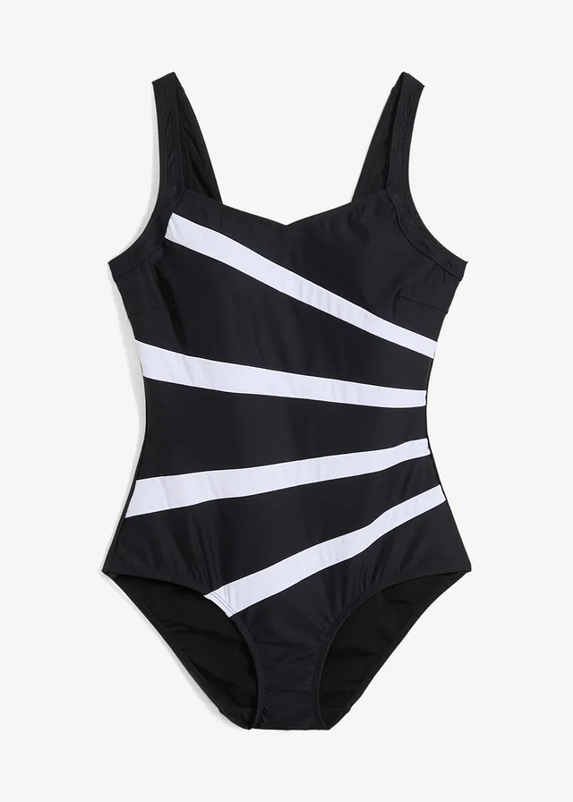Maillot sculptant à empiècement, maintien modéré • noir/blanc rayé • Boutique bonprix