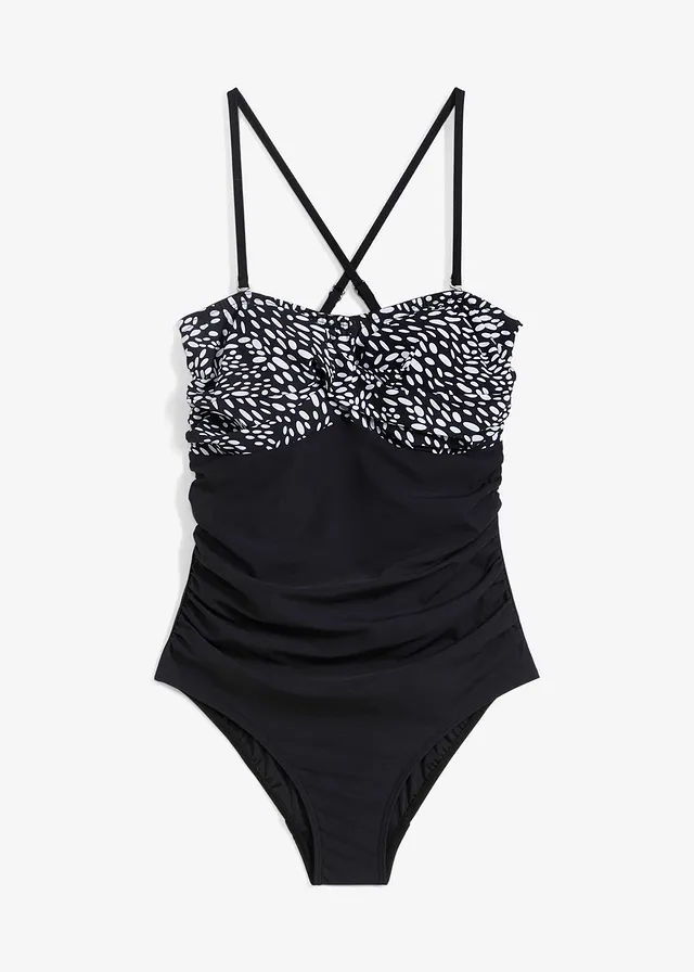 Corrigerend bandeau badpak, medium corrigerend • zwart/wit • bonprix online shop