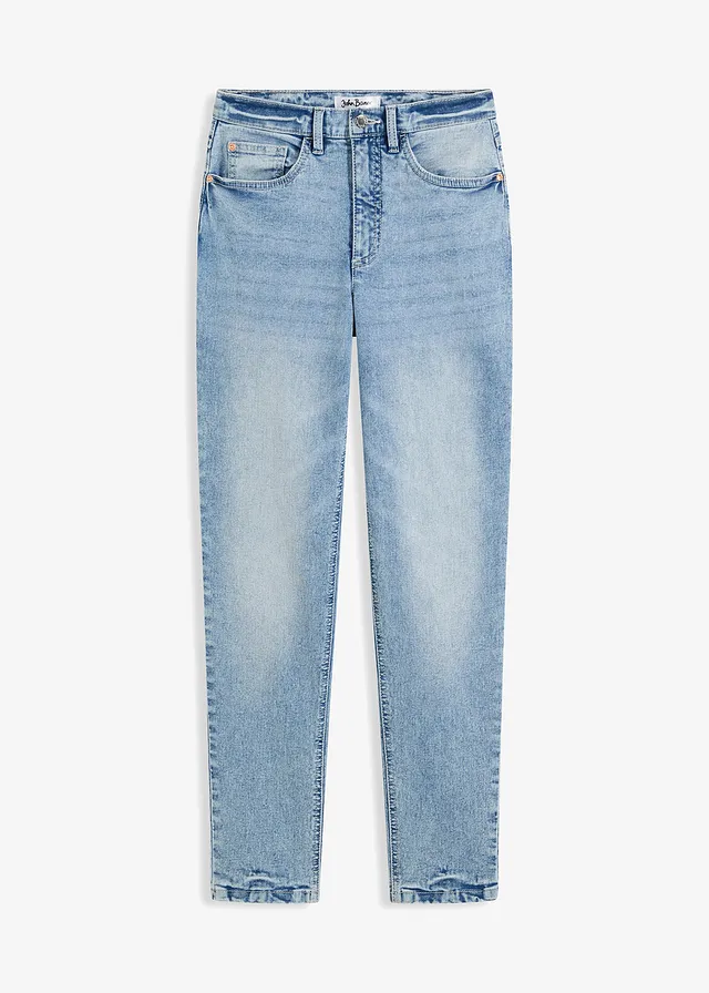 Jean mom taille haute, extensible, Couleur: bleu clair denim used