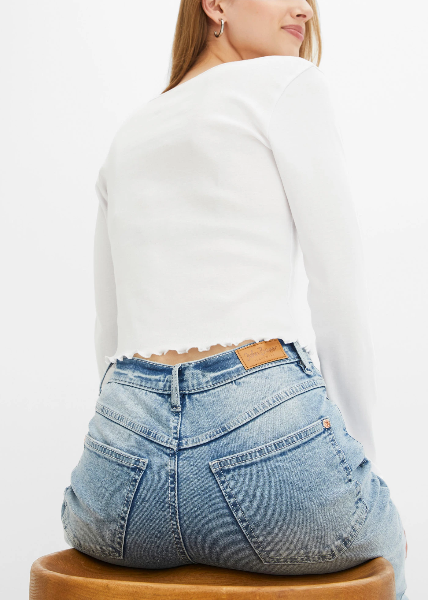 Mom stretch jeans, high waist • lichtblauw denim used • bonprix online shop