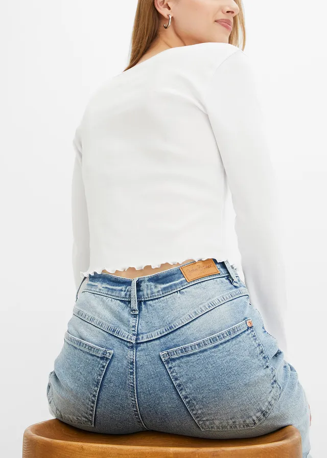 Jean mom taille haute, extensible • bleu clair denim used • product-page.page-title-suffix
