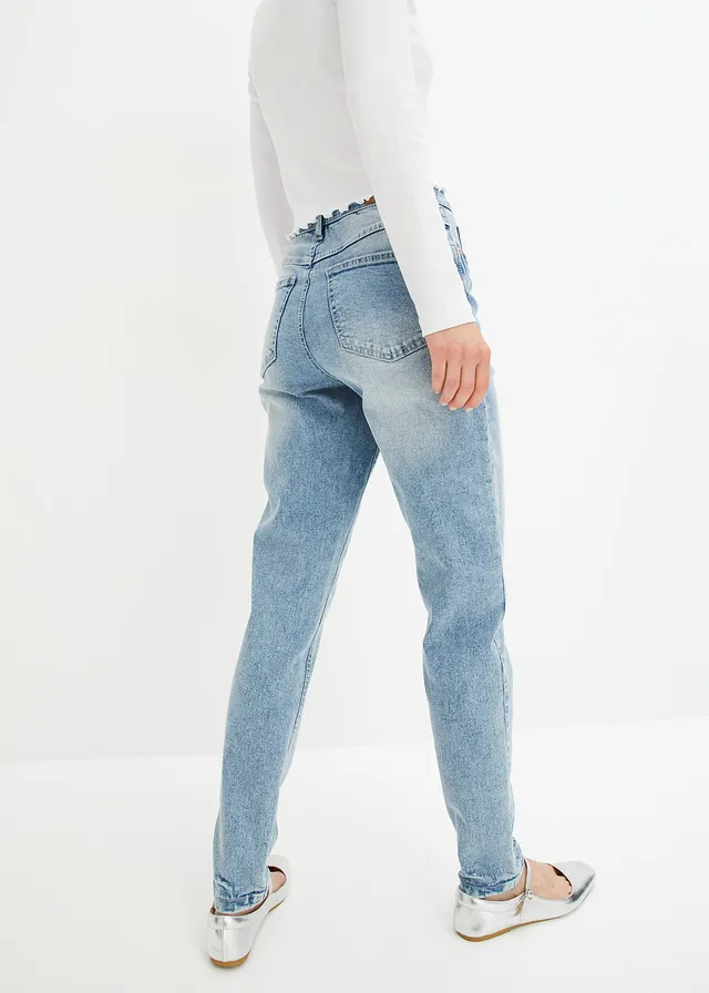 Jean mom taille haute, extensible • bleu clair denim used • product-page.page-title-suffix