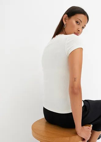 Geribd shirt met kanten detail (set van 2) • zwart/wolwit • bonprix online shop