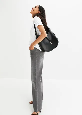 Wide leg jeans mid waist, stretch, Kleur: grijs denim