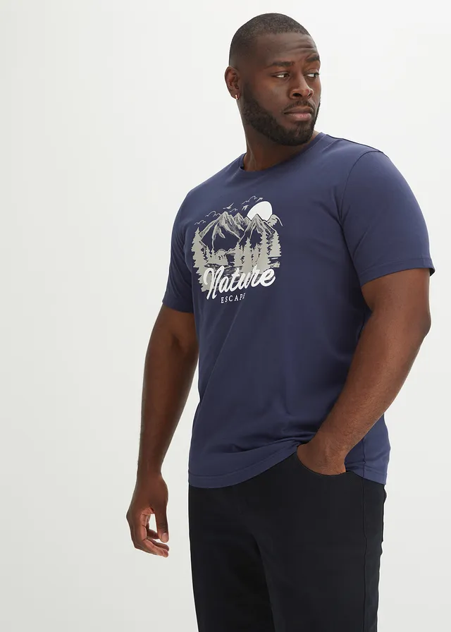 T-shirt 100% coton, Couleur: bleu foncé imprimé