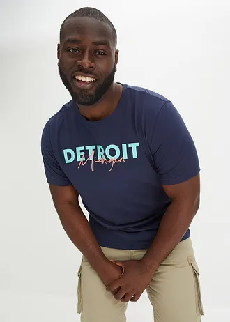 T-shirt van biologisch katoen, Kleur: donkerblauw met print