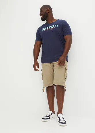 T-shirt van biologisch katoen, Kleur: donkerblauw met print