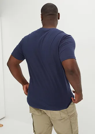 T-shirt van biologisch katoen, Kleur: donkerblauw met print