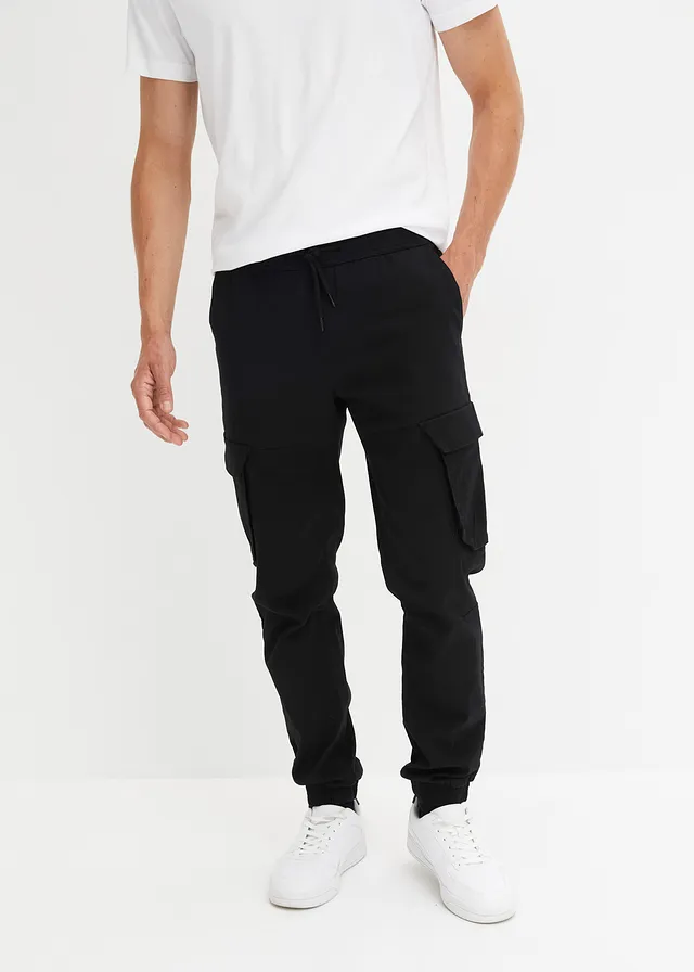 Regular fit cargo instapbroek, straight, Kleur: zwart
