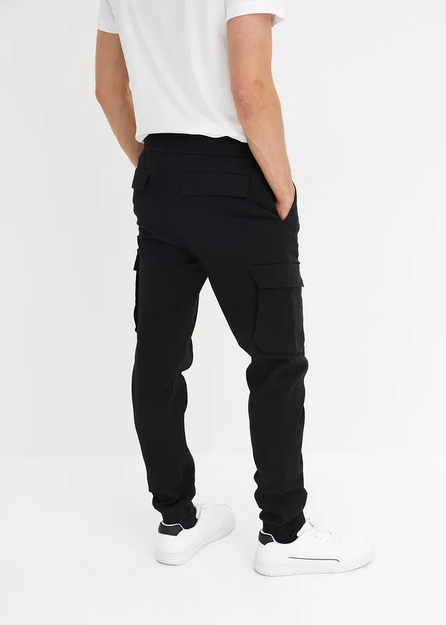 Pantalon jogger cargo droit, Regular, Couleur: noir