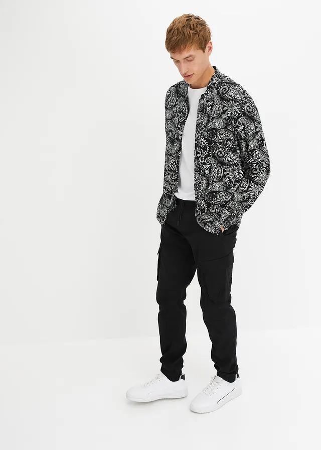 Regular fit cargo instapbroek, straight, Kleur: zwart