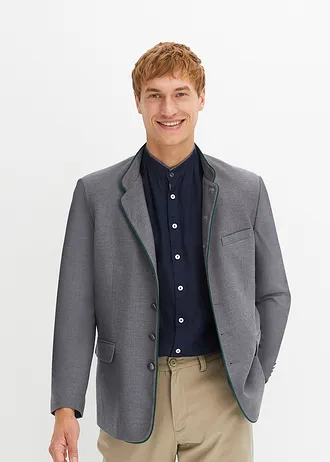 Krojové sako ve vlněném vzhledu, barva: šedý melír/tmavě zelená