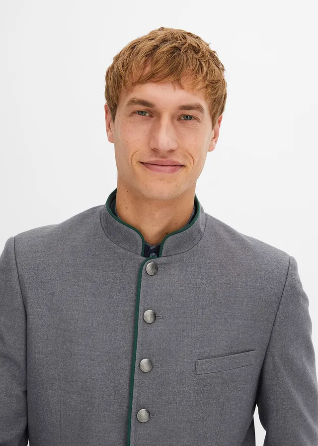 Veste de costume bavaroise, aspect laine • gris chiné/vert foncé • product-page.page-title-suffix