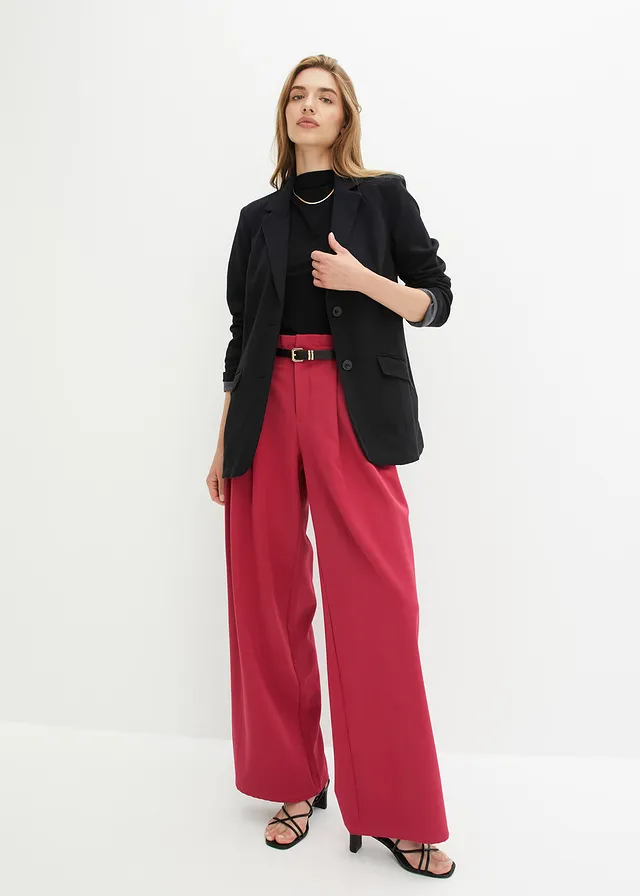 Lange blazer van katoen-jersey, Kleur: zwart