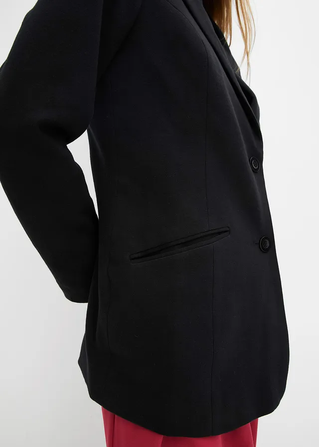 Lange blazer van katoen-jersey • zwart • product-page.page-title-suffix