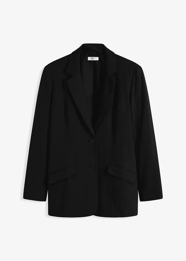 Blazer long en jersey coton, Couleur: noir