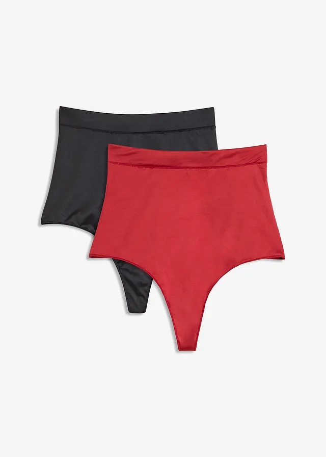 Corrigerende string van glanzend materiaal, licht corrigerend (set van 2), Kleur: zwart+avondrood