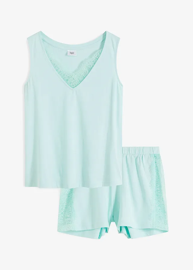Pijama scurtă cu dantelă fină