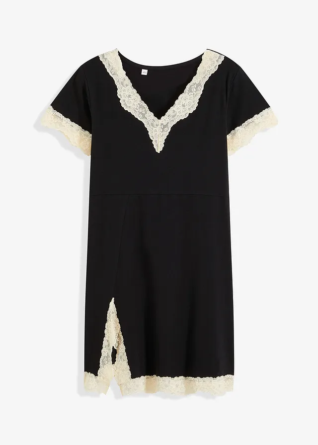 Nachthemd met kant en biologisch katoen • zwart • bonprix online shop