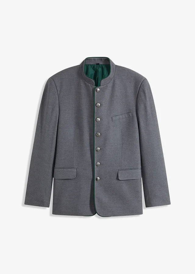 Veste de costume bavaroise, aspect laine, Couleur: gris chiné/vert foncé