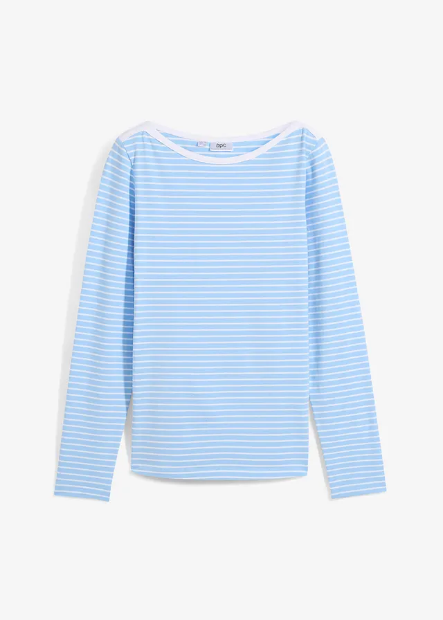 Pásikované tričko s dlhým rukávom s výstrihom do U