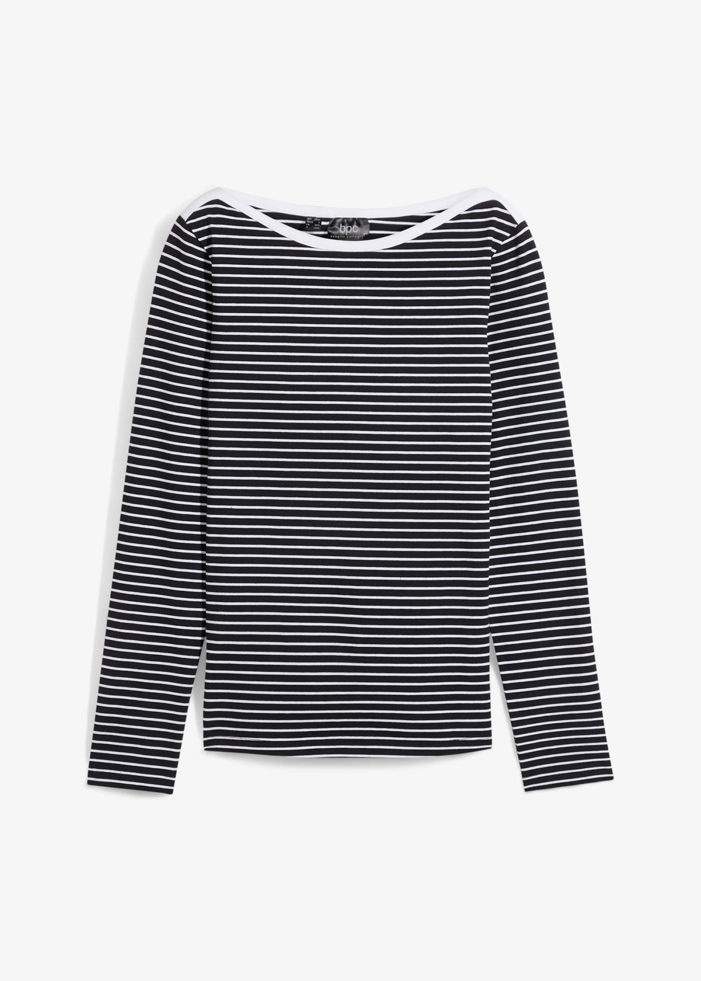 Pruhované triko s dlouhým rukávem a lodičkovým výstřihem • černá + bílá s proužky • bonprix obchod