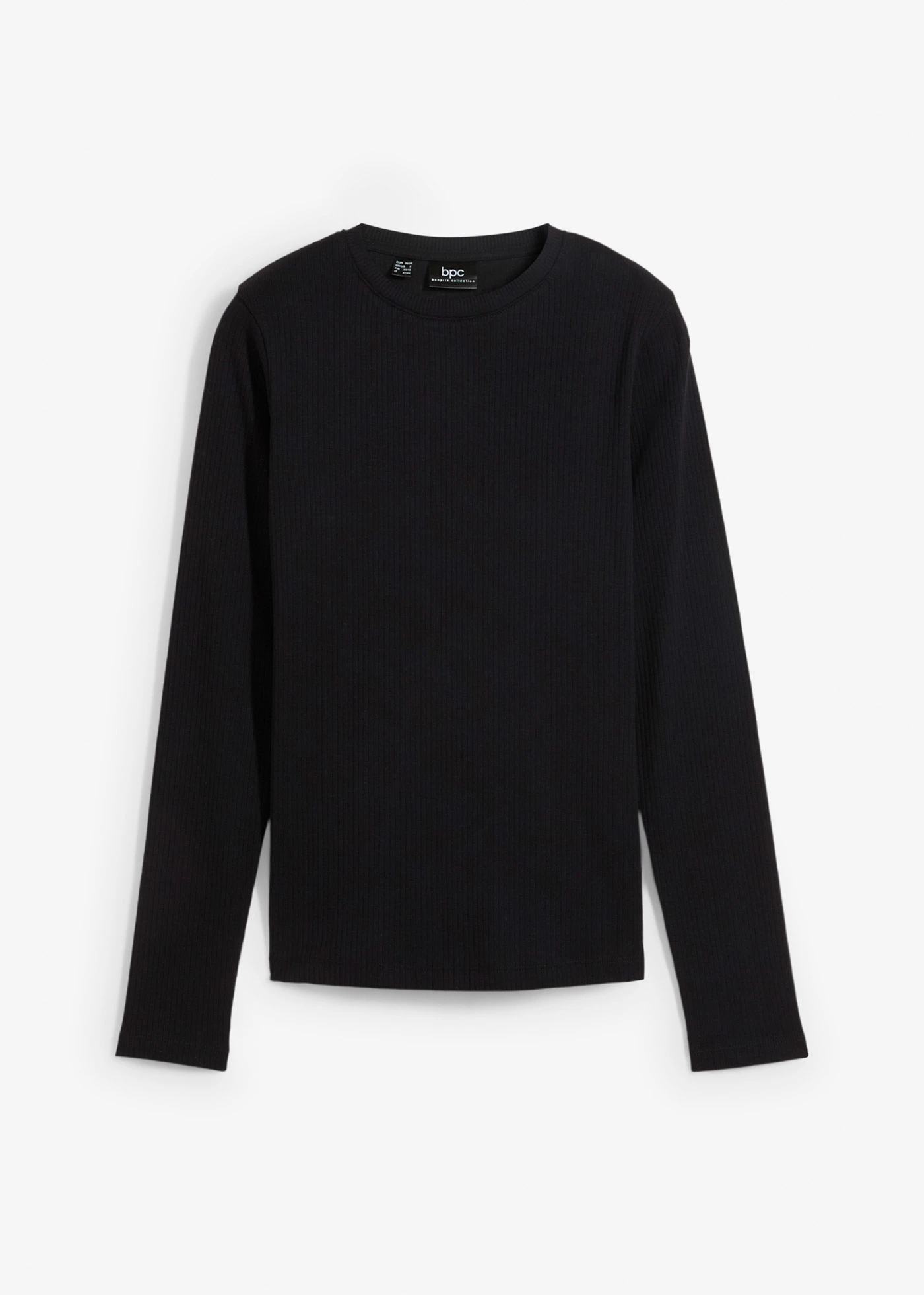 Bluză ripsată cu mâneci lungi, din bumbac 100% • negru • magazin bonprix