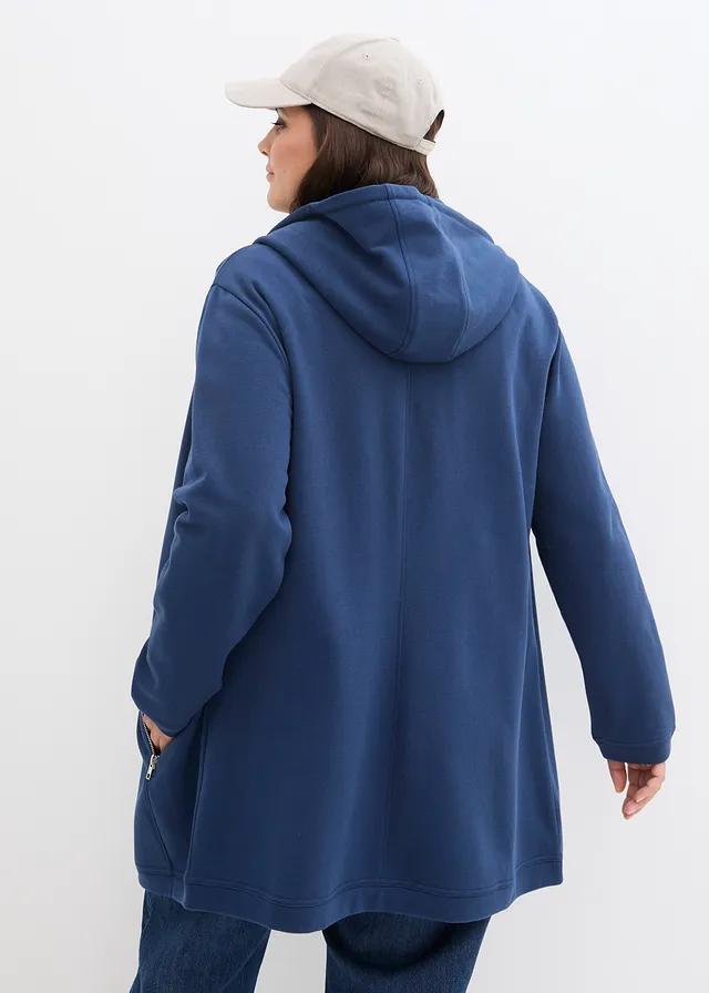 Long sweat zippé avec poches zippées, Couleur: bleu profond