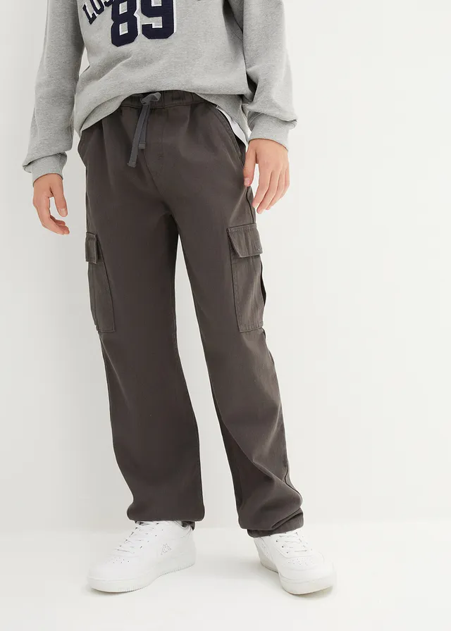 Loose fit cargo broek van katoen, straight, Kleur: antraciet