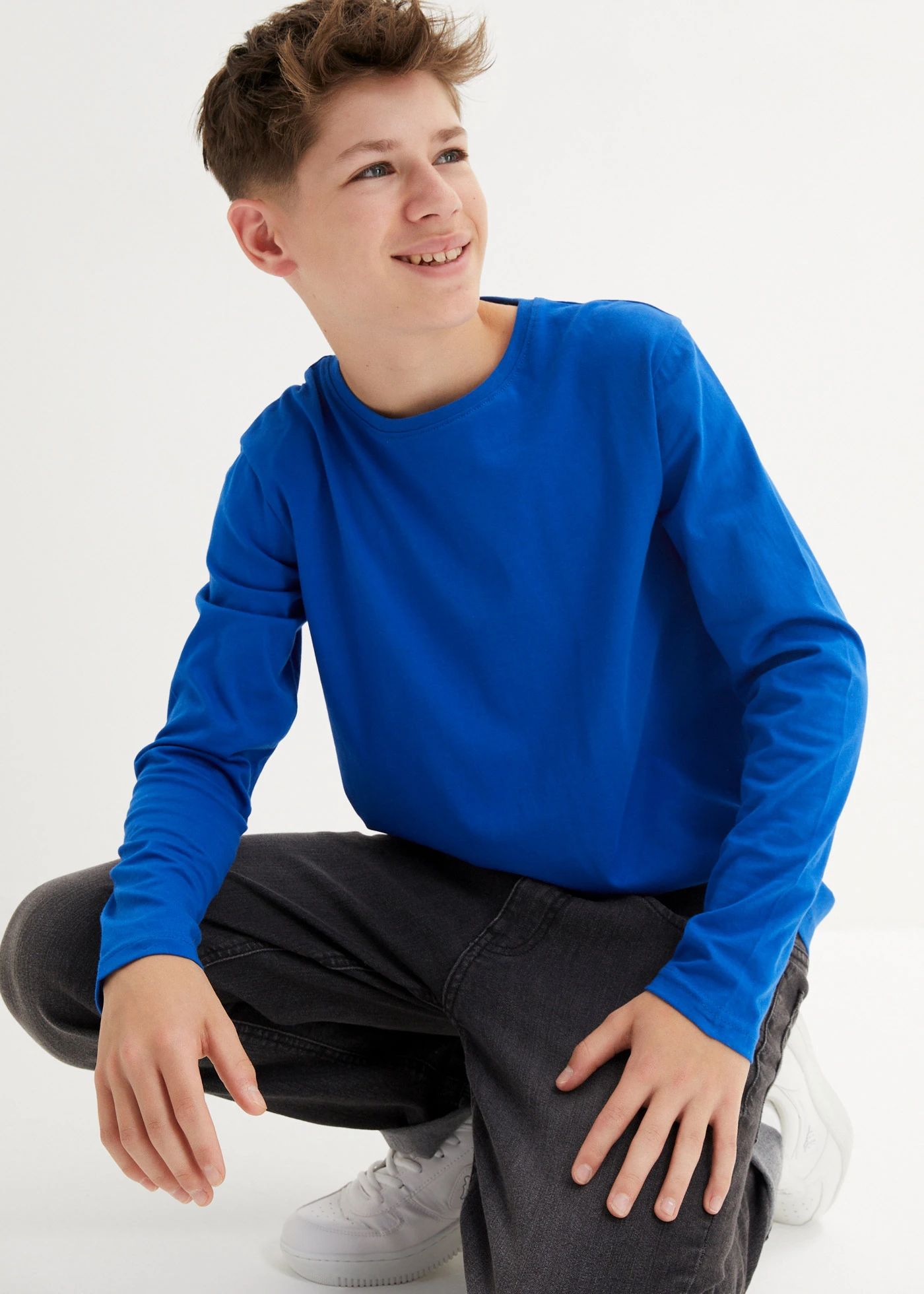 Tričko s dlouhým rukávem a organickou bavlnou (3 ks v balení) • arktická modrá + černá + šedý melír • bonprix obchod