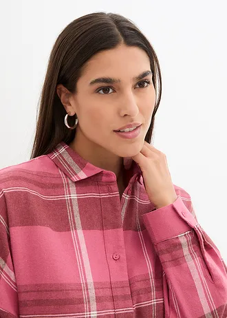 Flanelová košile z čisté bavlny • kouřově malinová/přírodní bílá/cihlově hnědá kostkované • bonprix obchod