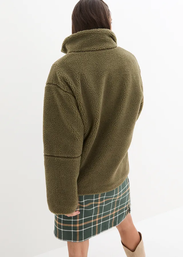 Gevoerde teddy fleece jas • donkerolijfgroen • product-page.page-title-suffix