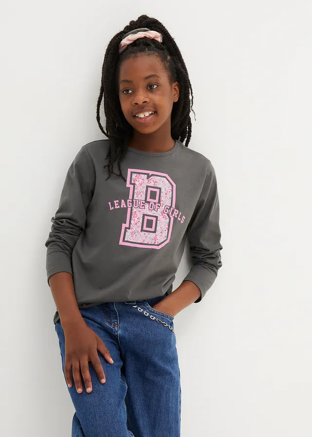 Lot de 3 T-shirts manches longues 100% coton, Couleur: prune+rose framboise+anthracite
