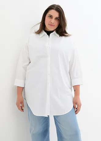 Chemisier oversize en coton, manches 3/4, Couleur: blanc